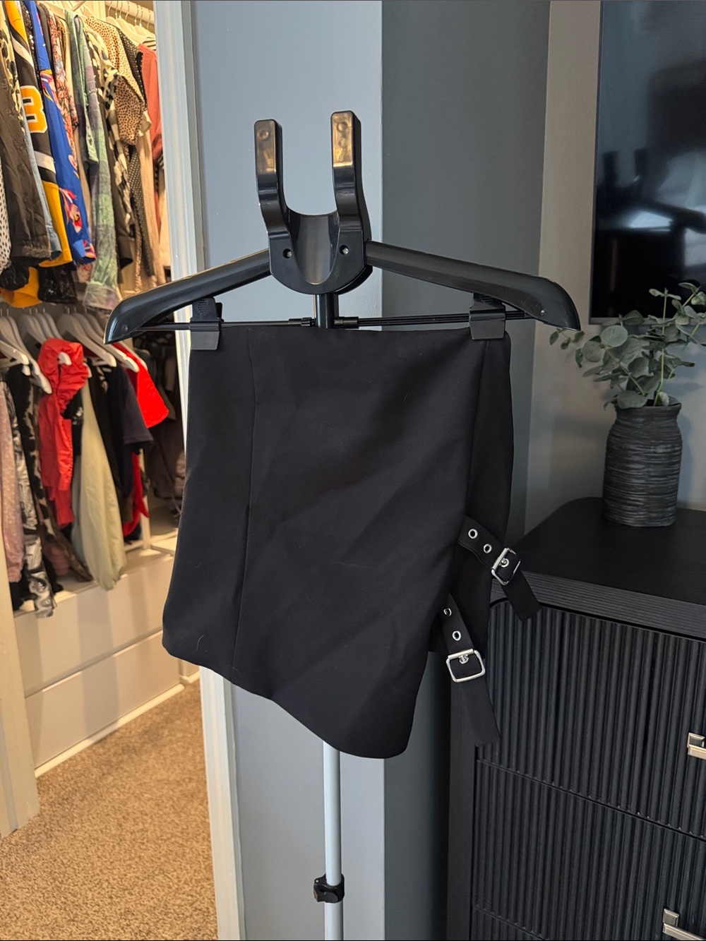 Black Asymmetric Buckle Crop Top